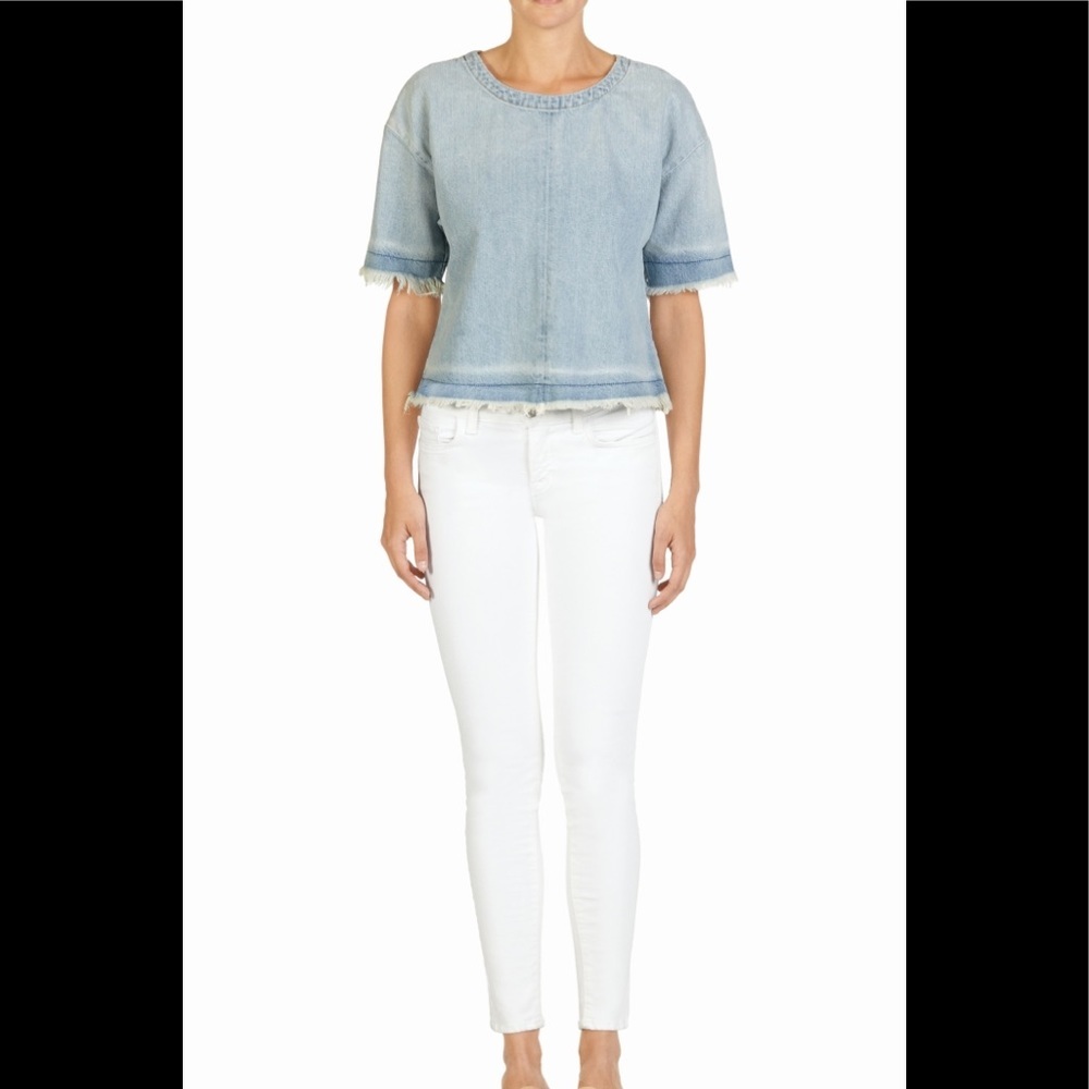 J Brand Dallas Frayed Denim Jean Short Sleeve Shirt - Size medium